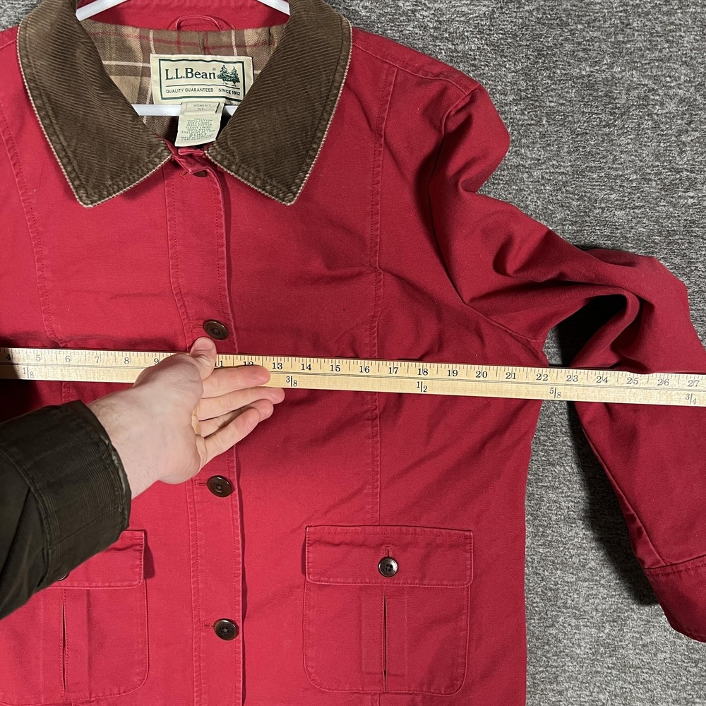 L.L.Bean Jacket Womens XL‎ Petite Red Canvas Corduroy Collar Lined Chore Coat - Picture 4 of 6